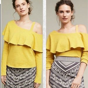 Anthropologie Asymmetrical Ruffle Top Size L